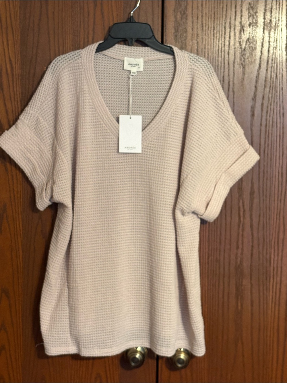 ANDRÉE BY UNIT Waffle Knit Top — Light beige 2X